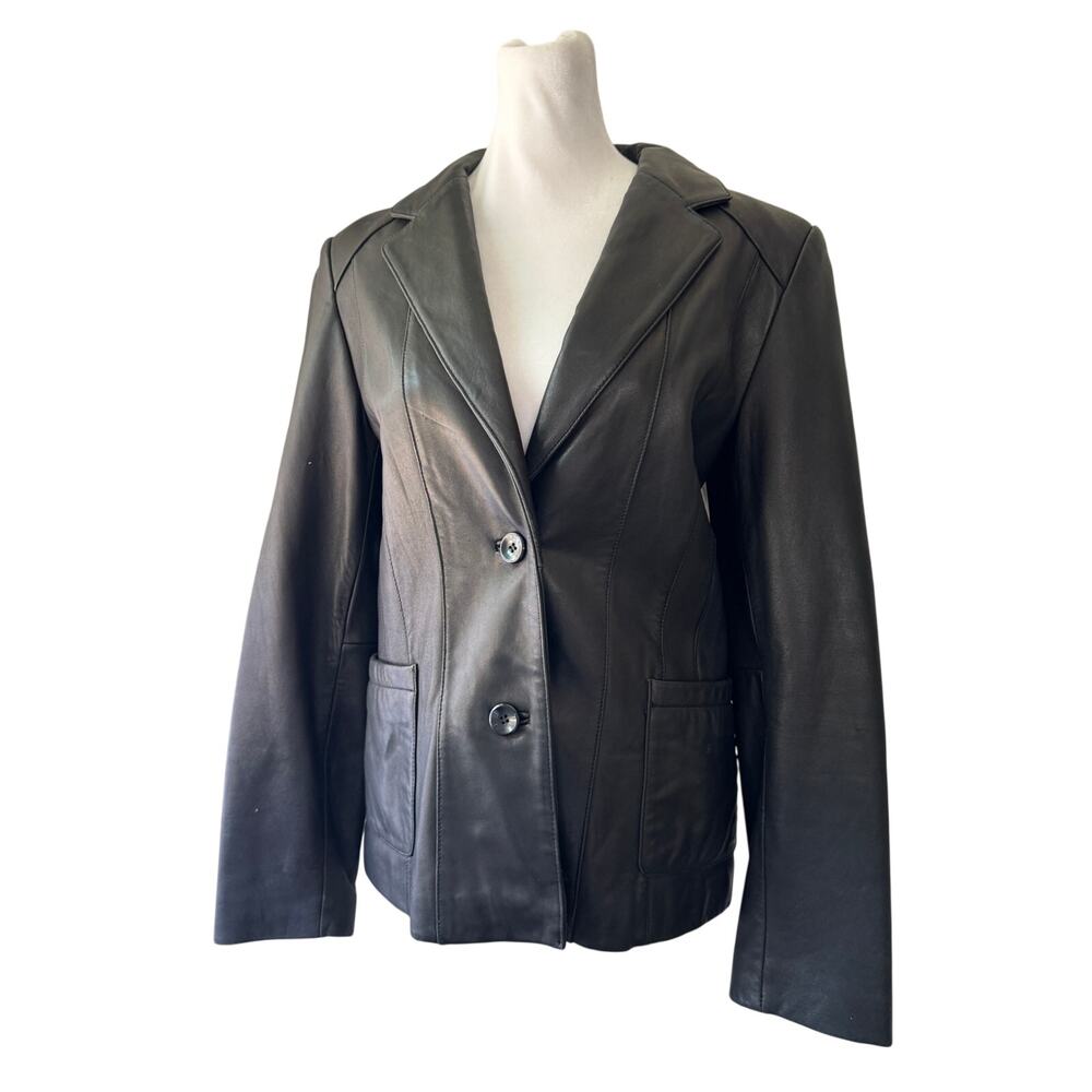 Vintage Y2K Beyond California Black Genuine Leather Single Breasted Blazer